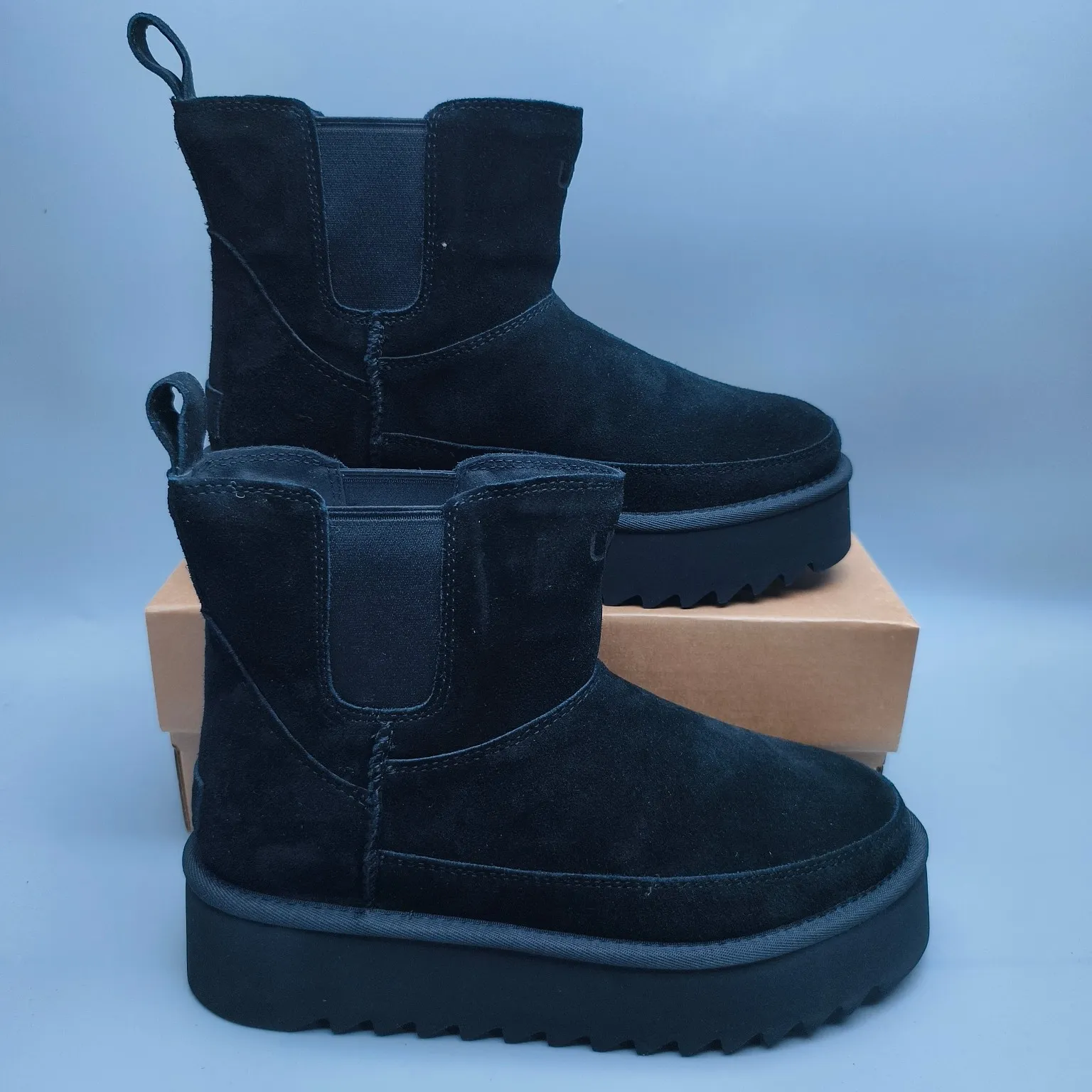 💰560 UGG sheepskin all-in-one snow boots 8051 thick-soled Chelsea casual shoes Color: maroon black antelope brown Matching size: 35-40